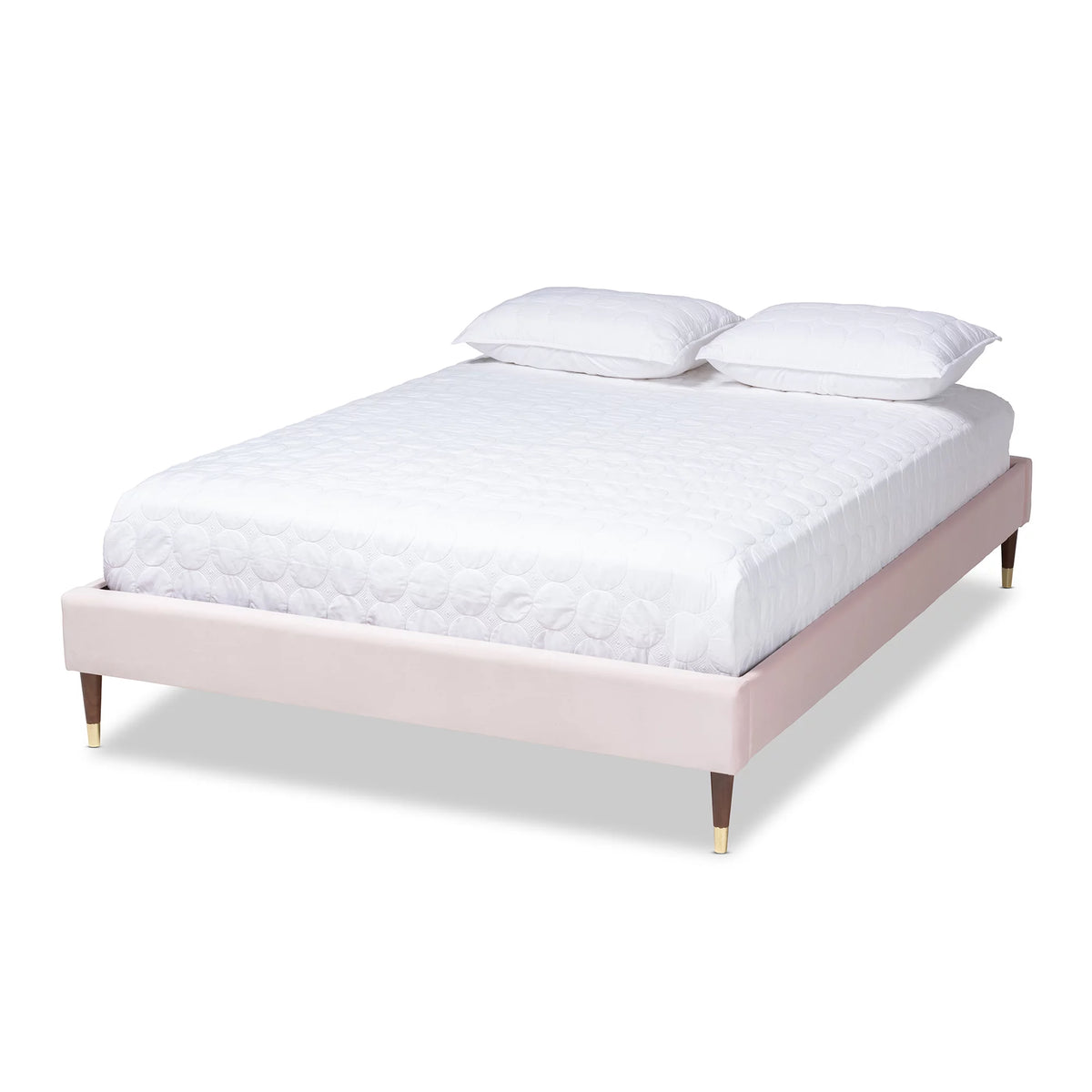 Velvet Upholstered Wood Platform King Bed D472
