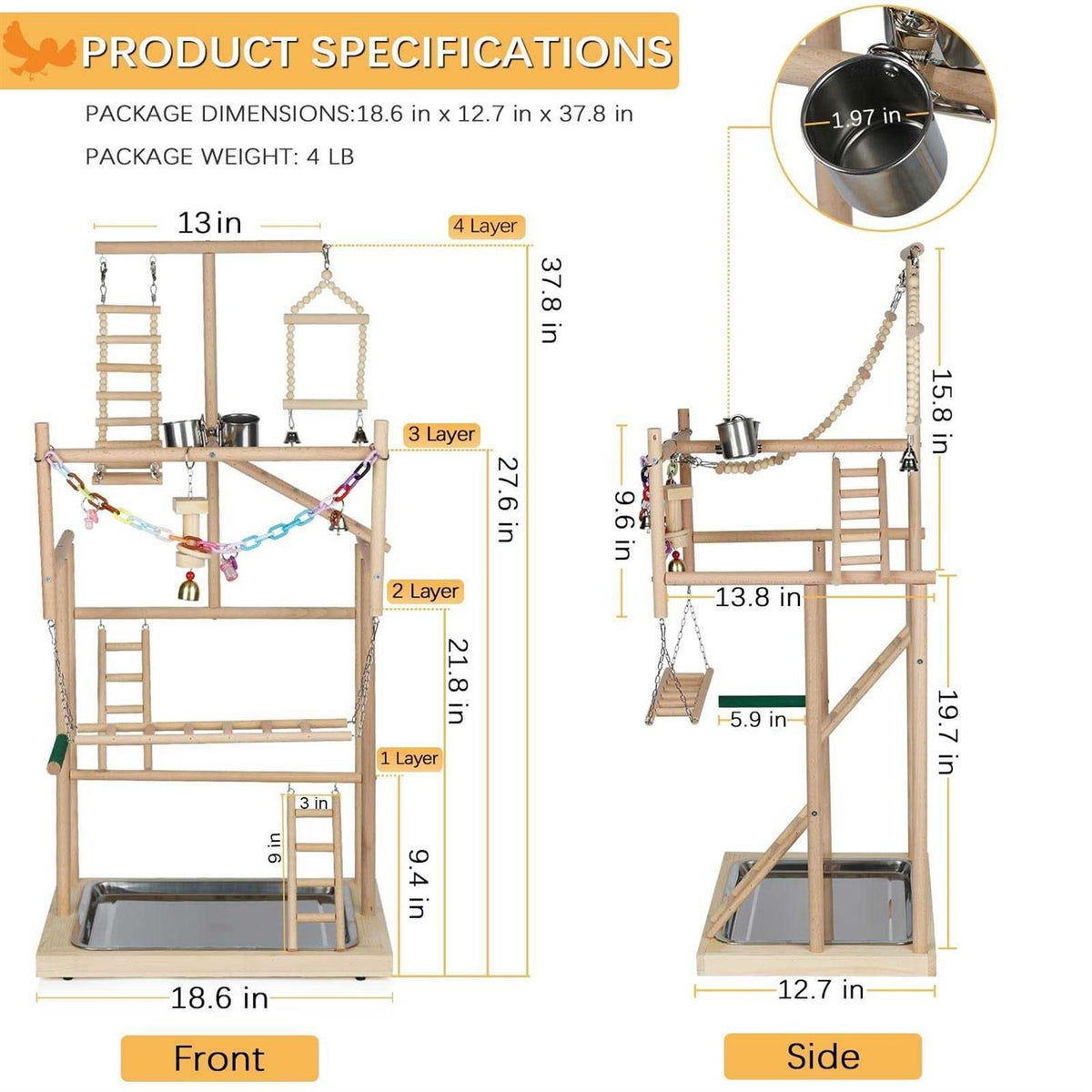 Wood Bird Playstand with Feeder Cups and Bells Q6569
