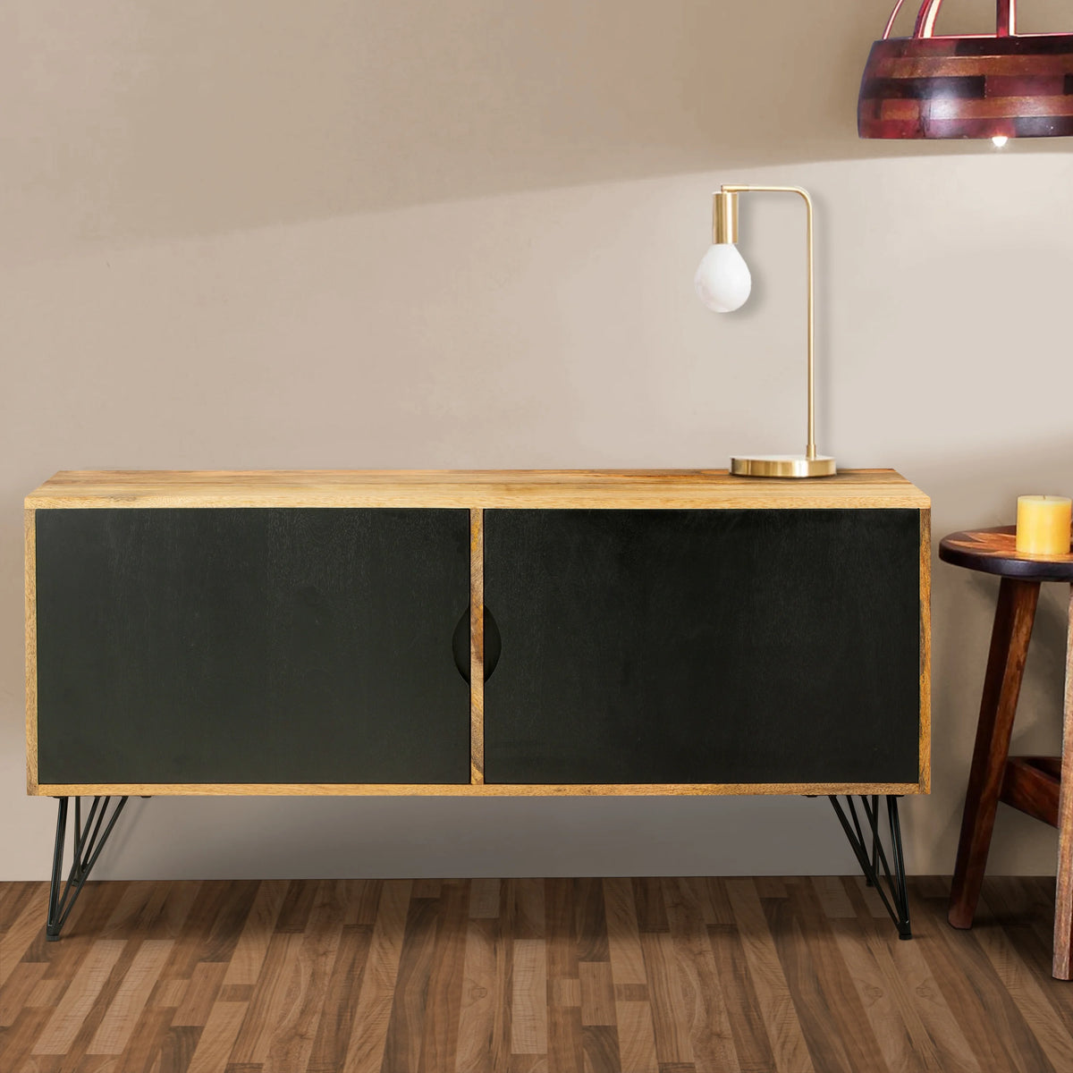 Oak Brown and Black TV Entertainment Unit with 2 Doors K1257