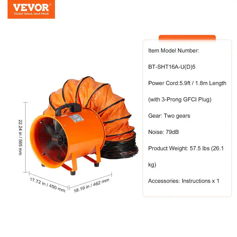 16 in. Heavy Duty Blower Fan with Duct Hose K550250