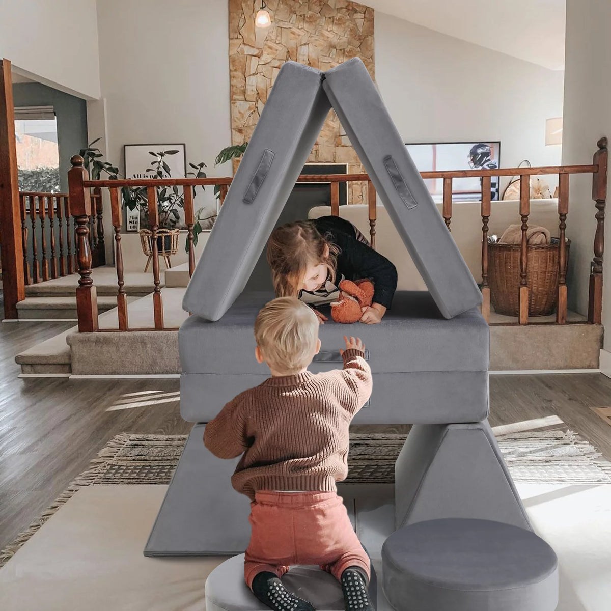 Grey 8-Piece Kids Foam Couch M586