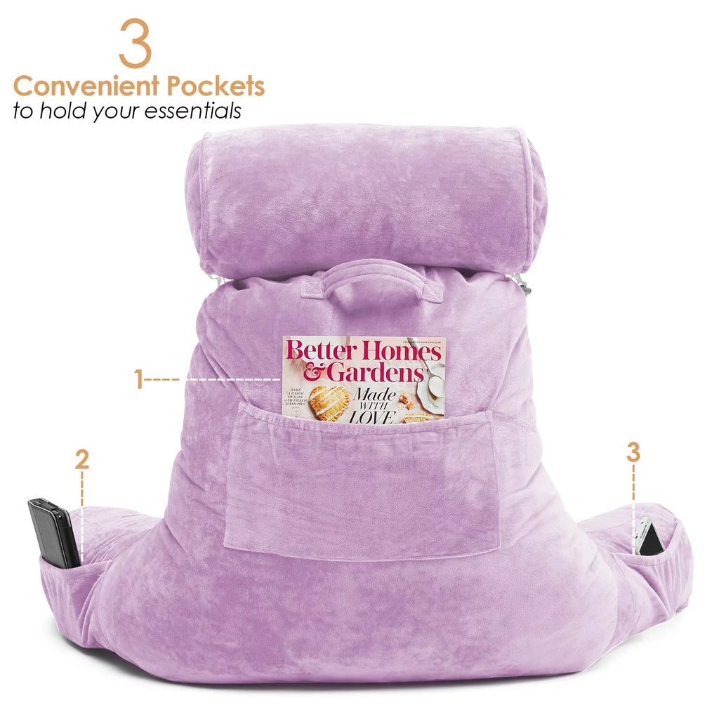 Light Purple Shredded Memory Foam Bed Rest Pillow with Arms and Pockets Z324376