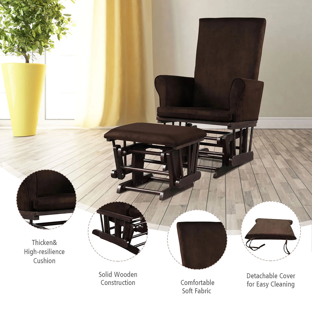 Pink Rocking Chair and Ottoman Set with Cushion L359