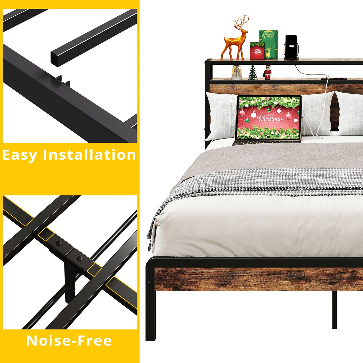 Twin Bed Frame with Storage Headboard and Charging Station F490600