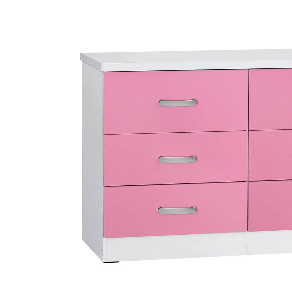 White & Pink 6 Drawer Wooden Double Dresser K146391