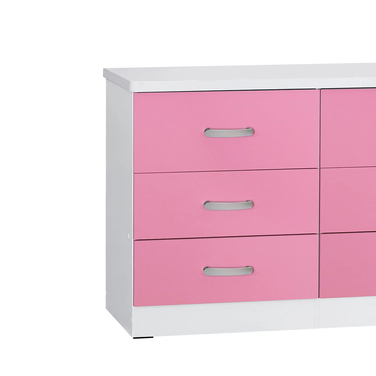 White & Pink 6 Drawer Wooden Double Dresser K146391