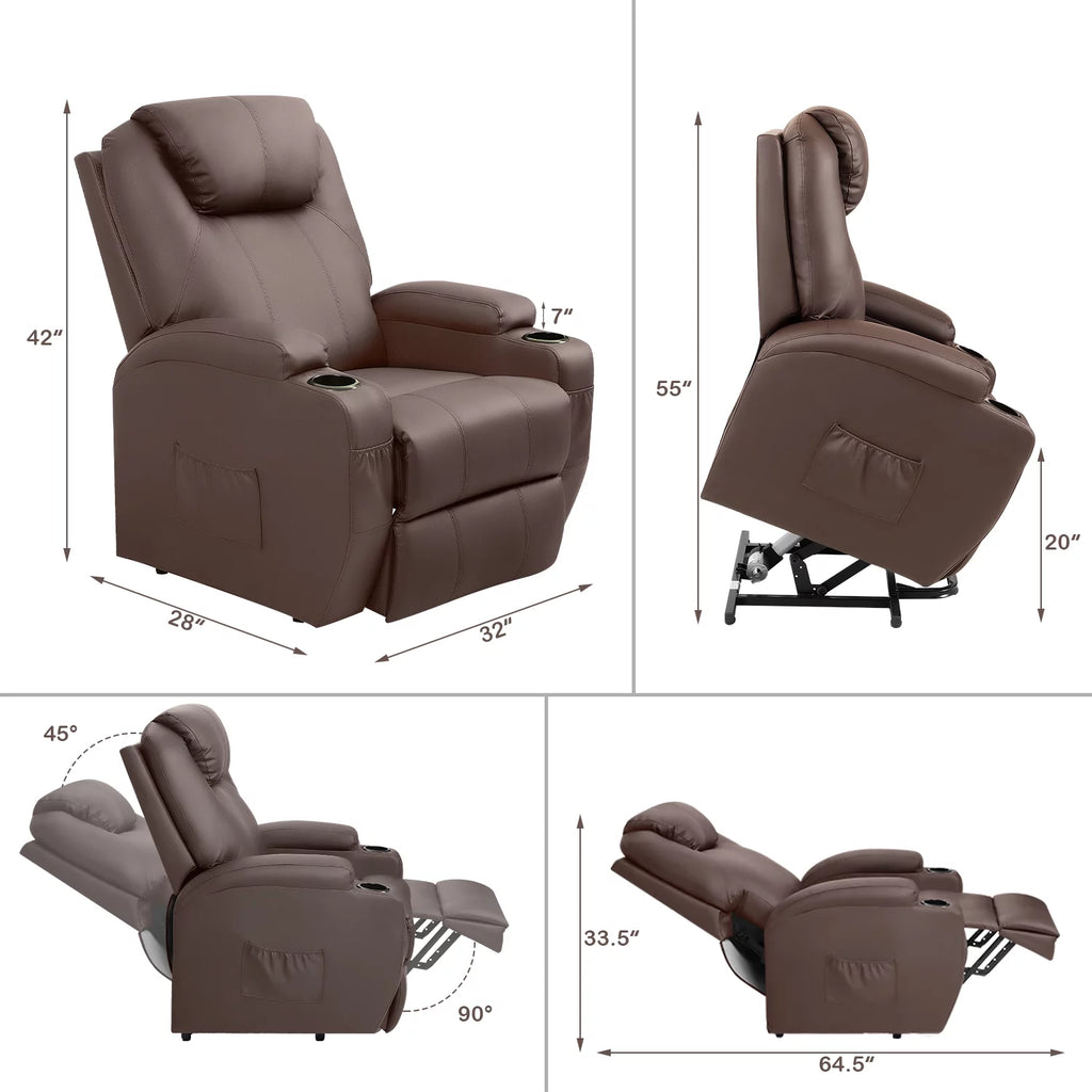 Black PU Leather Power Lift Recliner Chair with Massage and Heating A1830