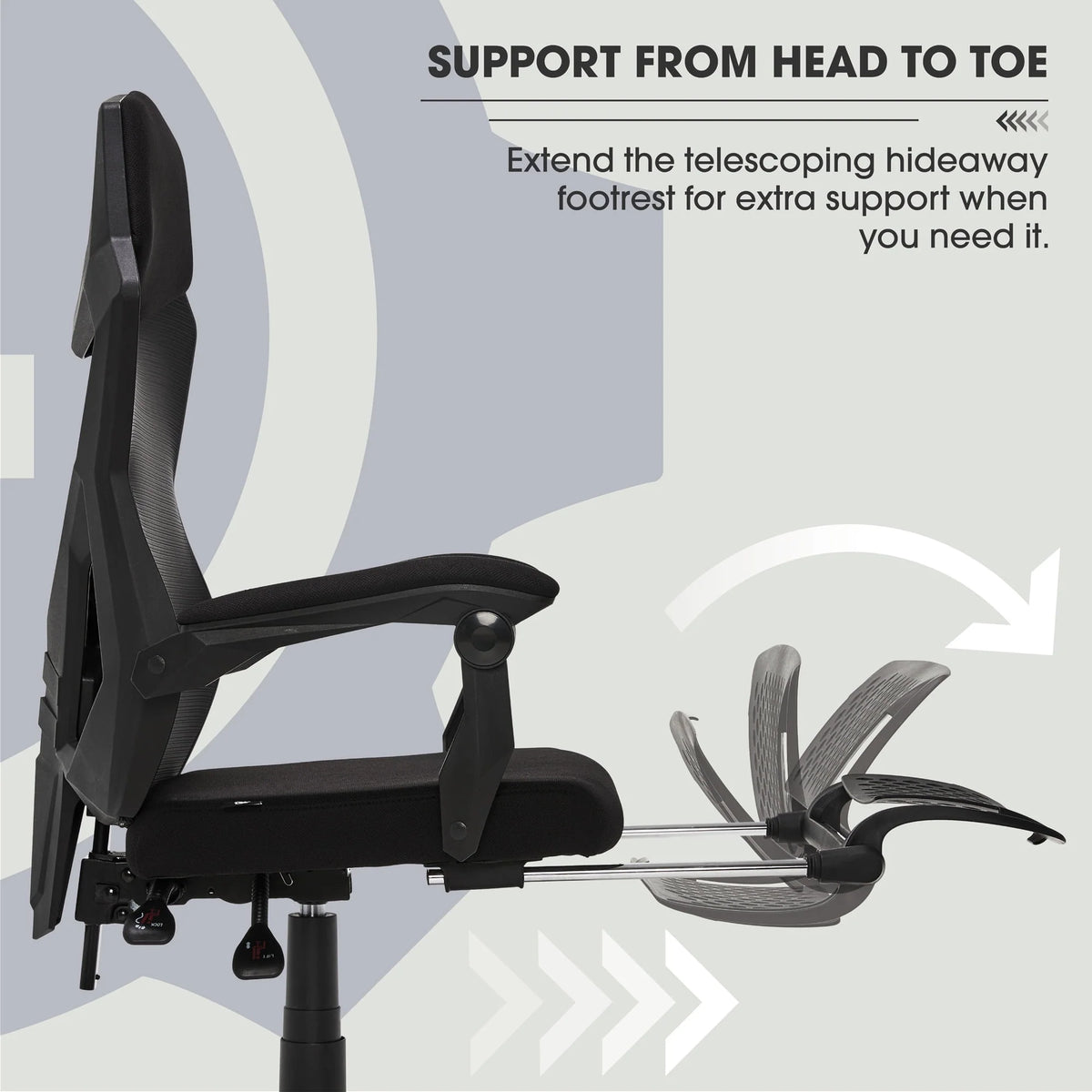 Black Fabric Gaming Office Chair with Extendable Leg Rest A3694