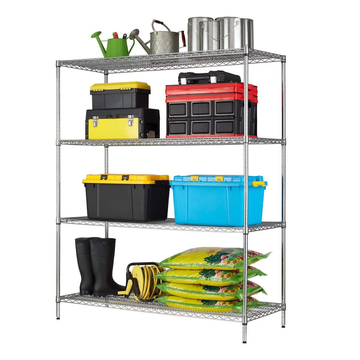 Steel 4-Tier Storage Shelf Unit 4000lb Capacity Chrome A410
