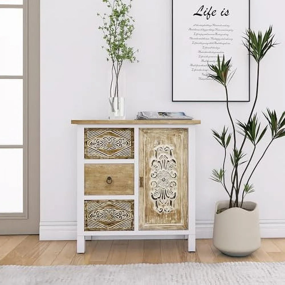 Carved Wood Sideboard with 5 Drawers Y8601
