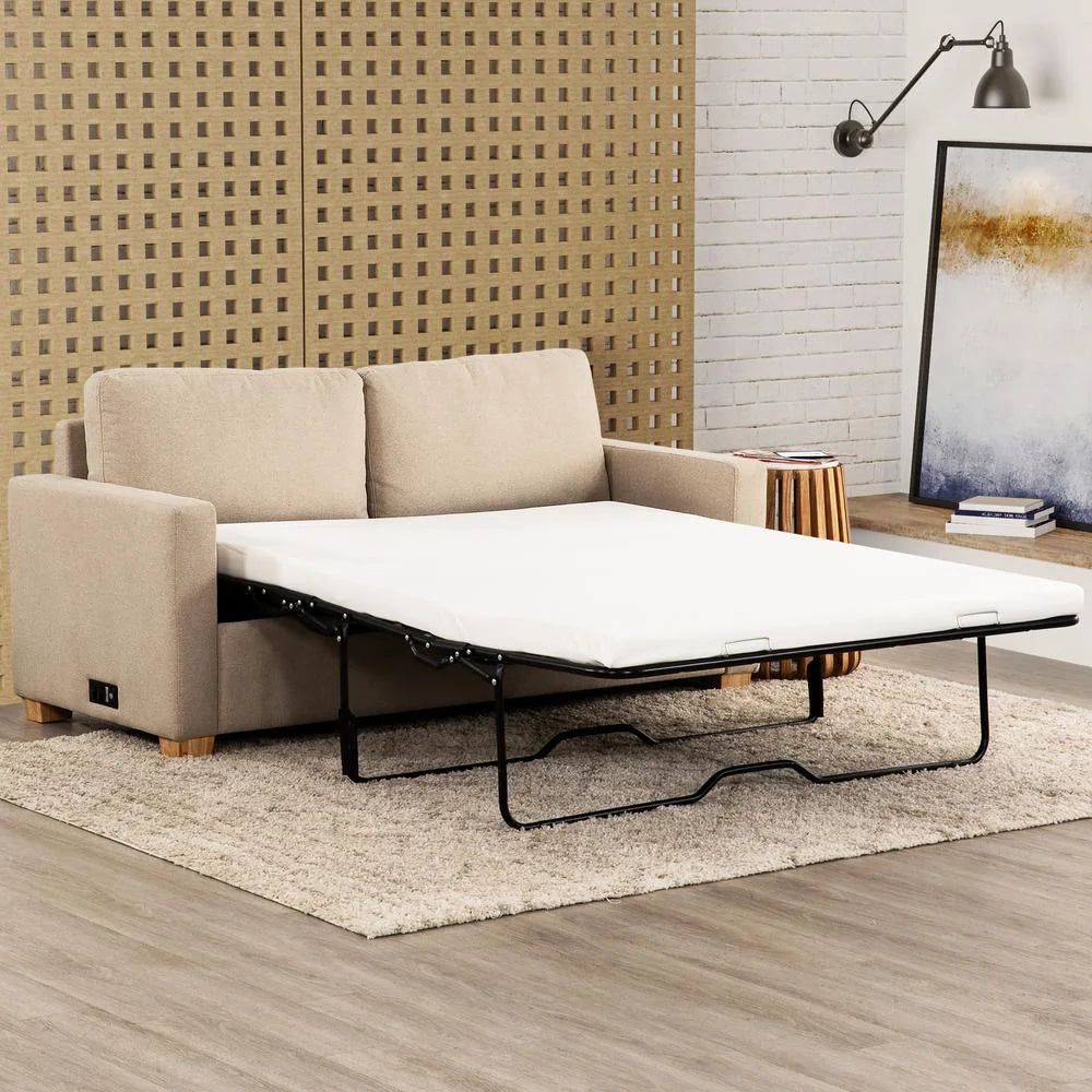 Beige Convertible Full Sleeper Sofa with USB Port M6906