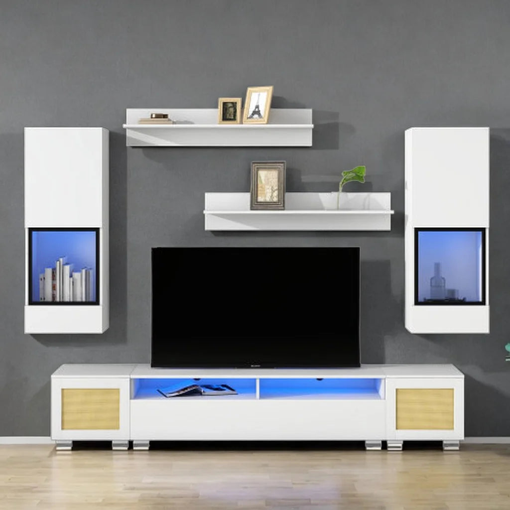 White 7 Pieces Floating TV Stand with LED Lights E871422