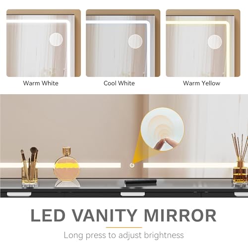 White Vanity Desk Set with LED Mirror and 11 Drawers W22260