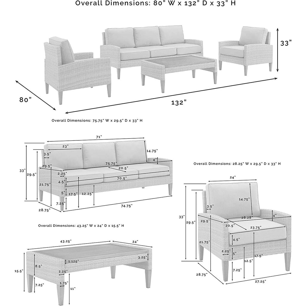 Gray 4Pc Sofa Set with Coffee Table and 2 Armchairs U558