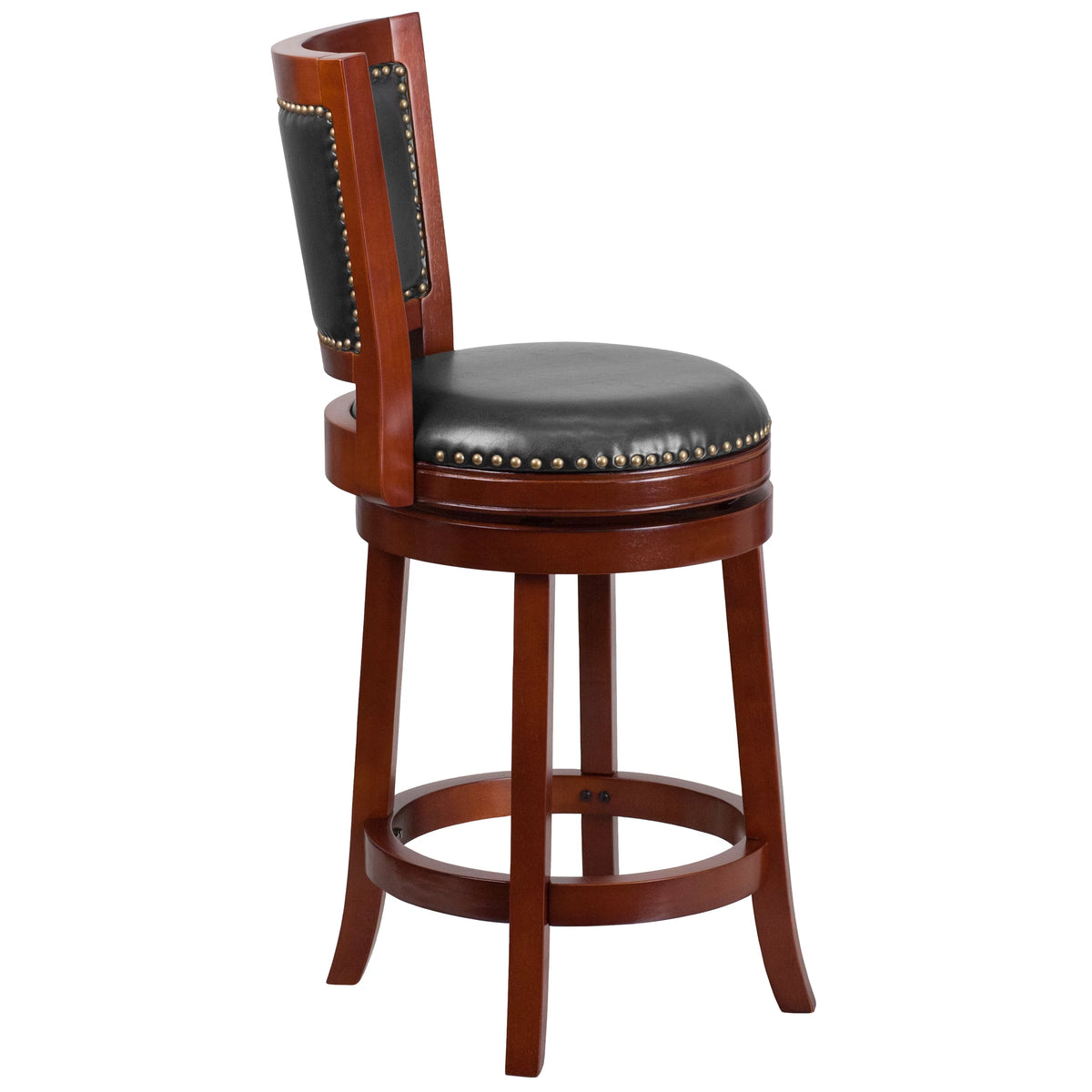 Dark Cherry Wooden Counter Height Stool with Faux Leather Seat M702121