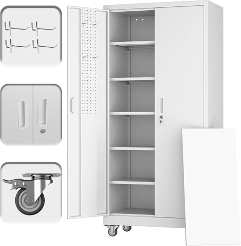 Black Metal Garage Storage Cabinet with Wheels E7973