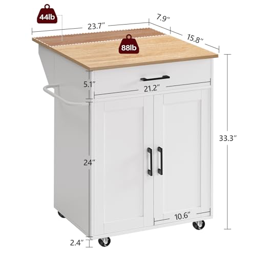 White Drop Leaf Kitchen Island on Wheels with Drawer Q365