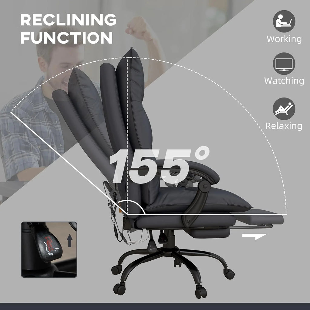 Charcoal Gray Heated Reclining Massage Office Chair with Footrest V535
