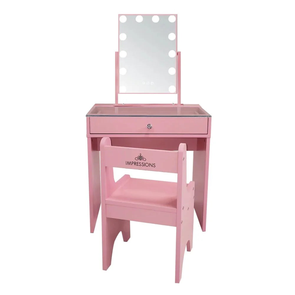Pink Vanity Table with Mirror & Chair A137