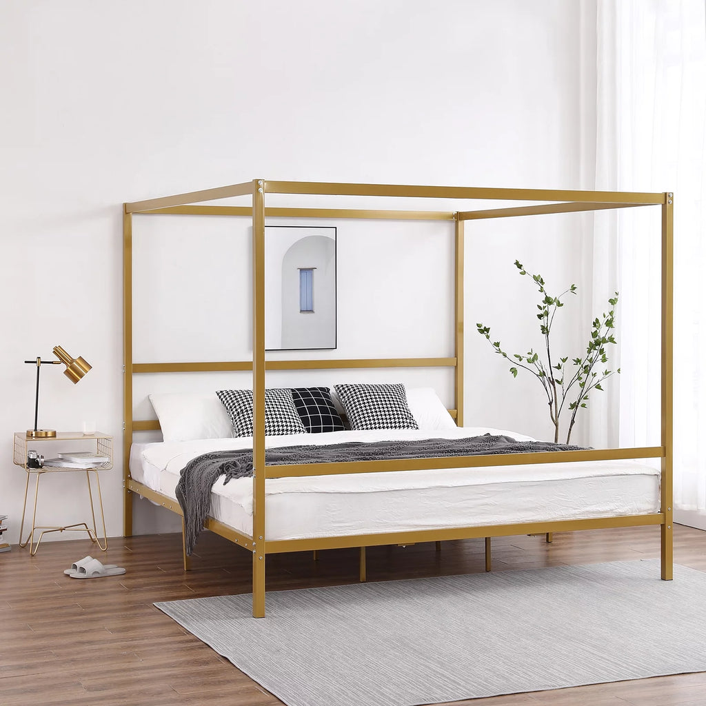 Black King Metal Canopy Bed Frame with Headboard K618854