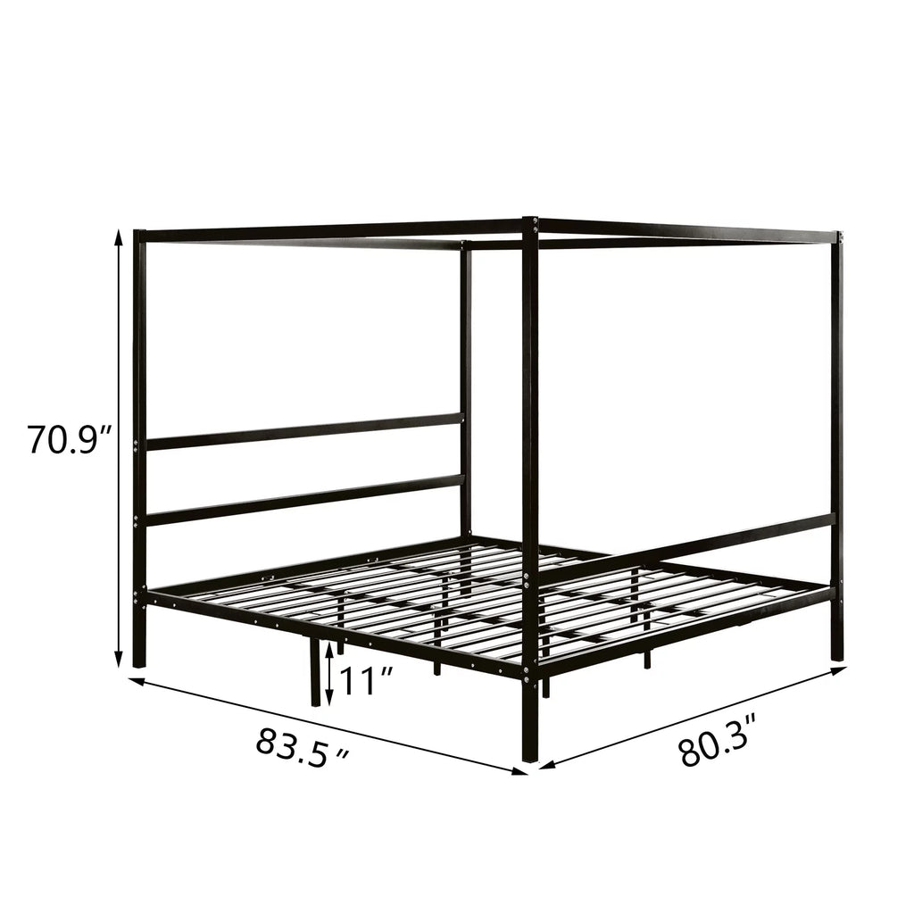 Black King Metal Canopy Bed Frame with Headboard K618854