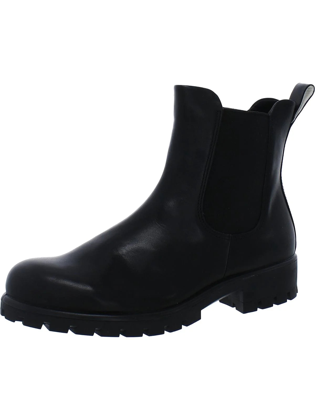 Black Cushioned Lug Sole Round Toe Leather Chelsea R380