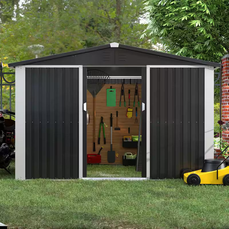 Black Metal Outdoor Storage Shed with Air Vents S921477