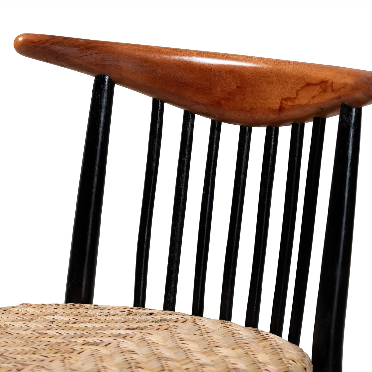 Black and Walnut Brown Wood and Rattan Dining Chair C3048
