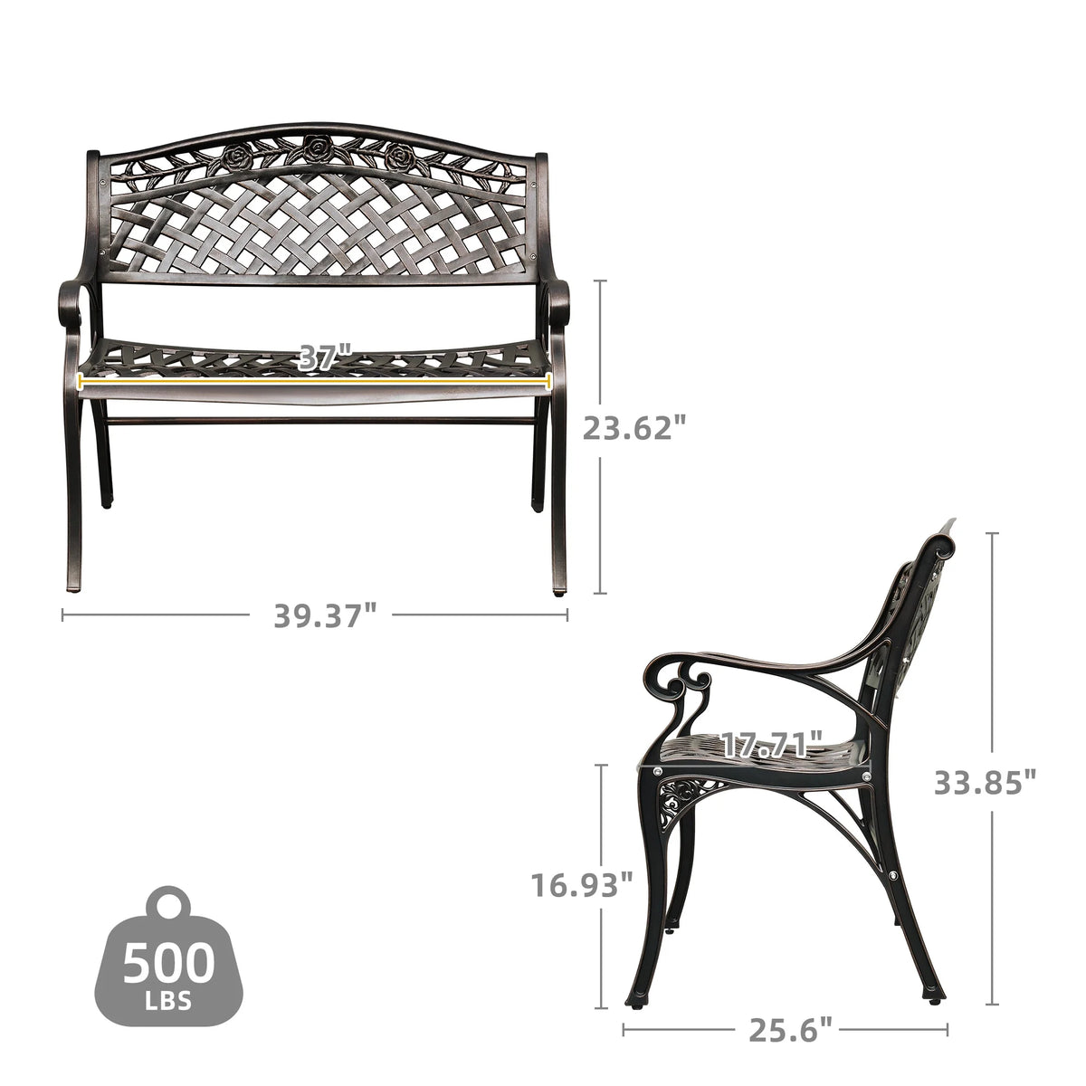 39.4" Anti-Rust Cast Iron Cast Aluminum Patio Garden Bench Q103