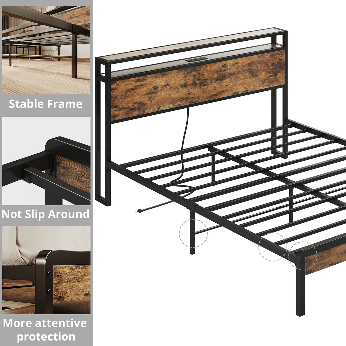 Twin Bed Frame with Storage Headboard and Charging Station F490600