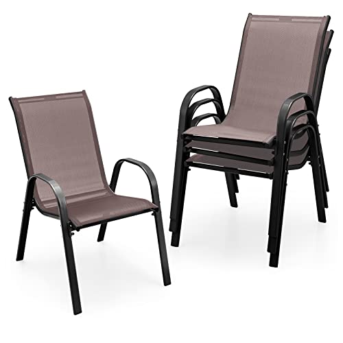4 Pieces Stackable All Weather Patio Dining Chairs Set with Armrests W969938
