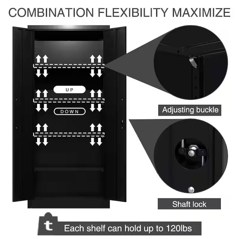 Black Metal Garage Storage Cabinet with Double Handle I30549