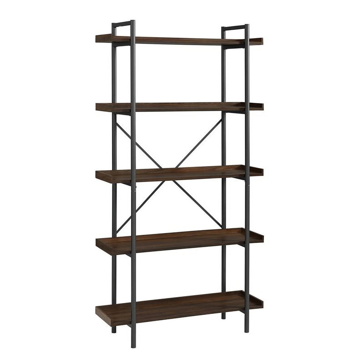 5 Shelf Dark Walnut Wood Bookshelf Set of 2 I98471