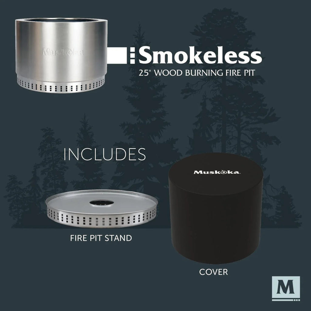 25 Stainless Steel Smokeless Wood Burning Fire Pit with Cover X504347