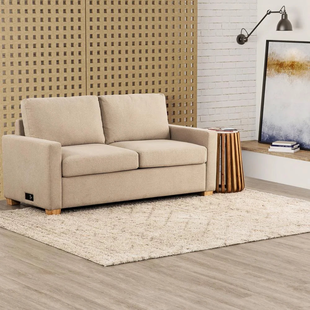 Beige Convertible Full Sleeper Sofa with USB Port M6906