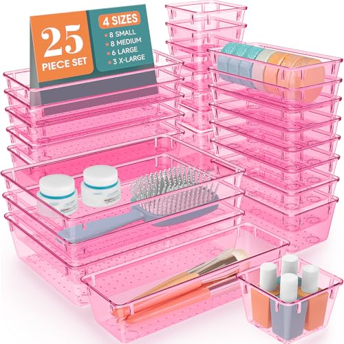 25 PCS Clear Plastic Drawer Organizer Set, 4 Sizes A640440