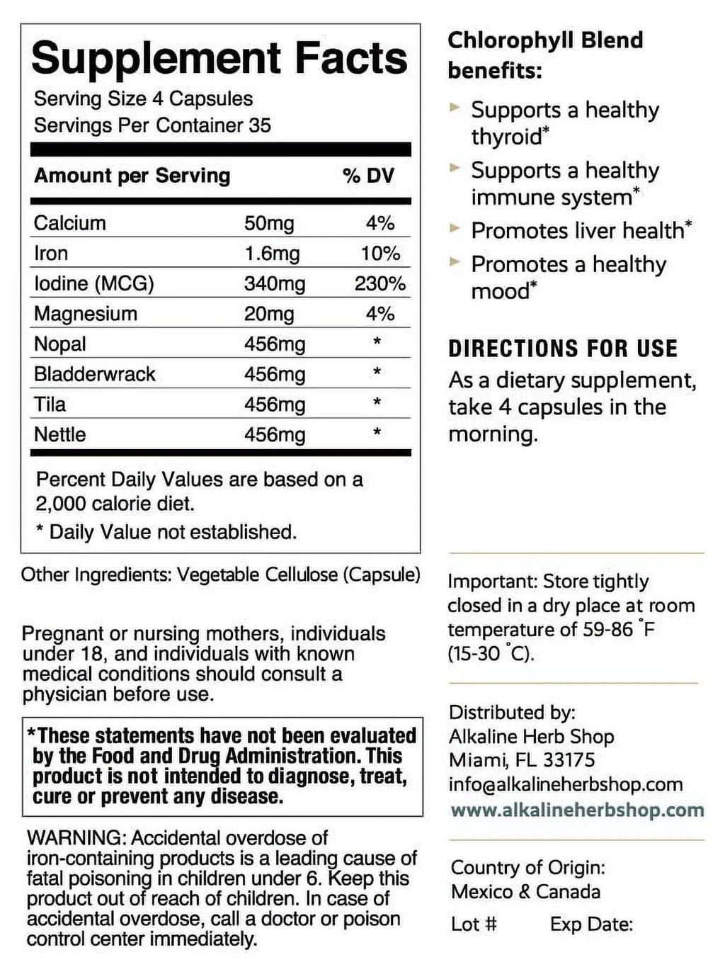 Chlorophyll Supplement 140 Capsules G48470