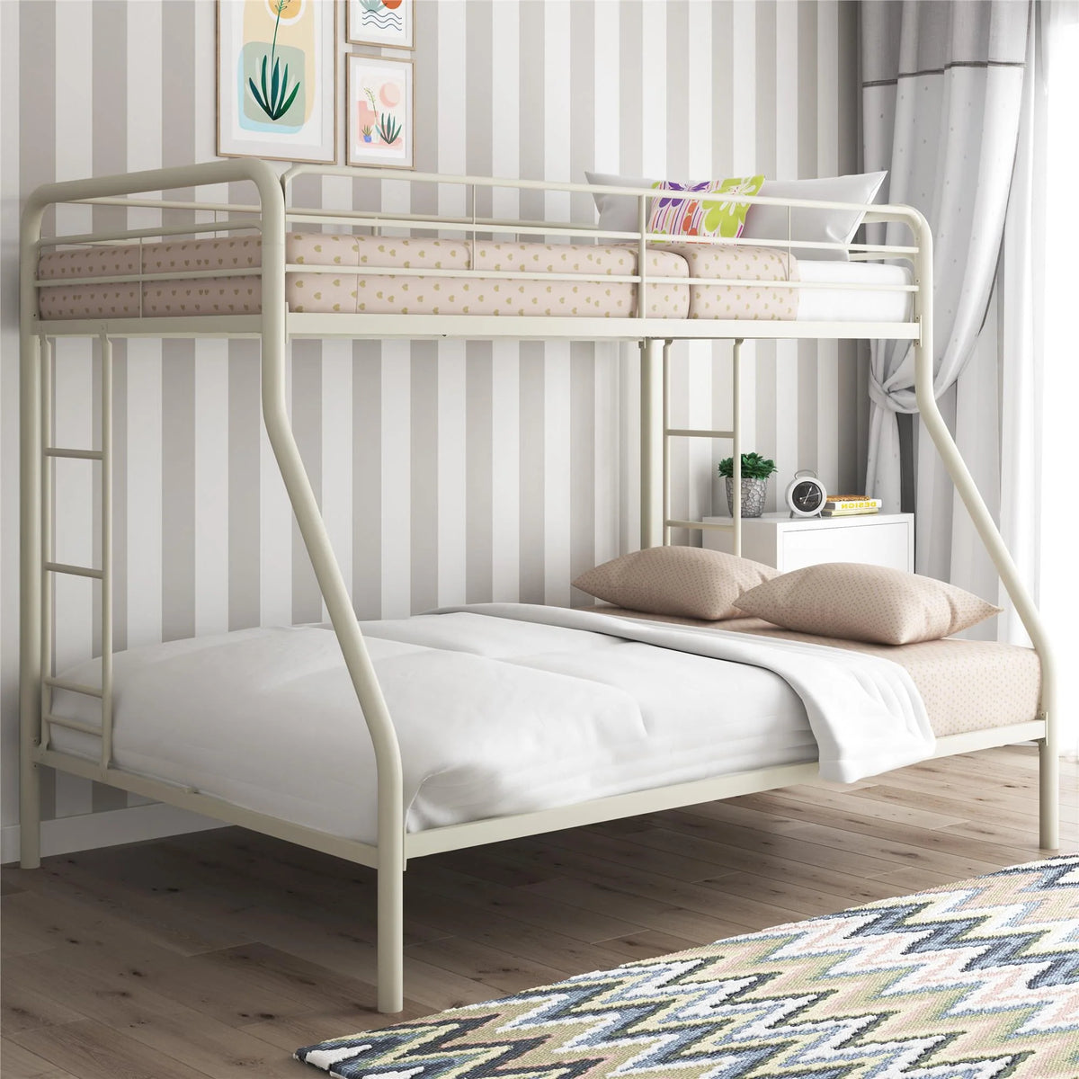 Black Twin over Full Metal Bunk Bed with Ladders J48683