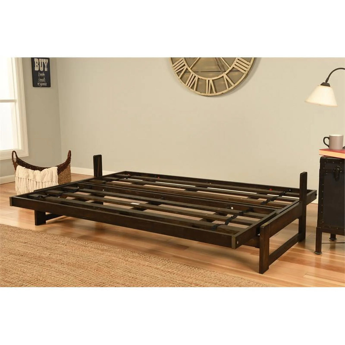 Charcoal Gray Linen Fabric Futon W104