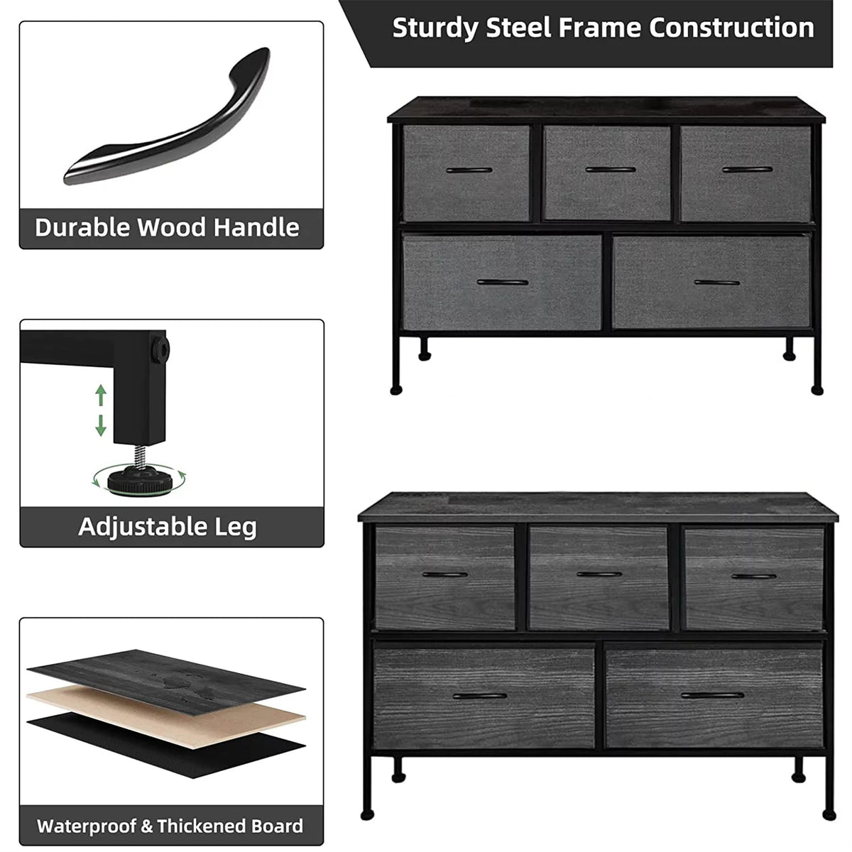 5 Drawer Fabric Dresser Storage Organizer L273169