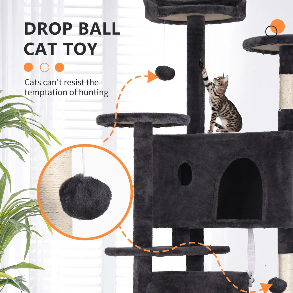 70in Dark Gray Cat Tree Tower with Scratching Posts L4495