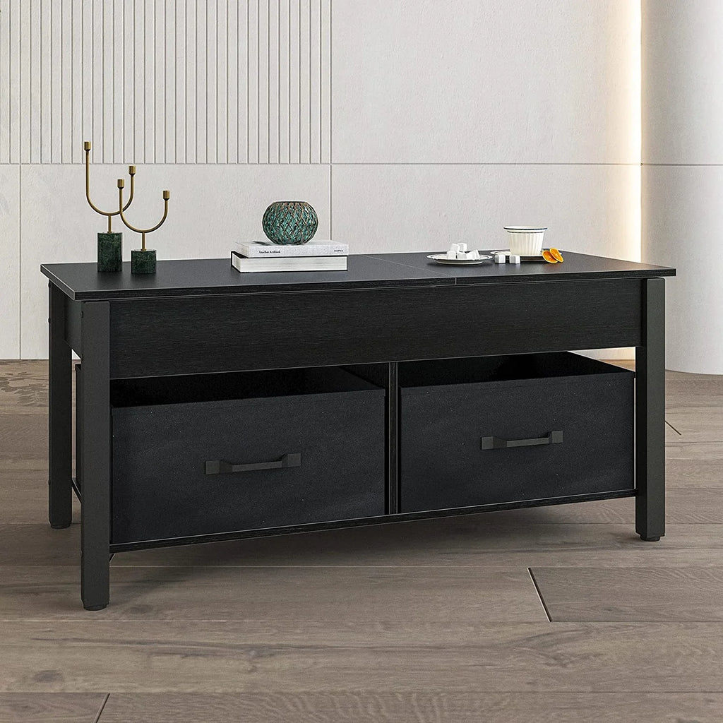 Lift Top Coffee Table with 2 Drawers and Open Side Shelf G55194