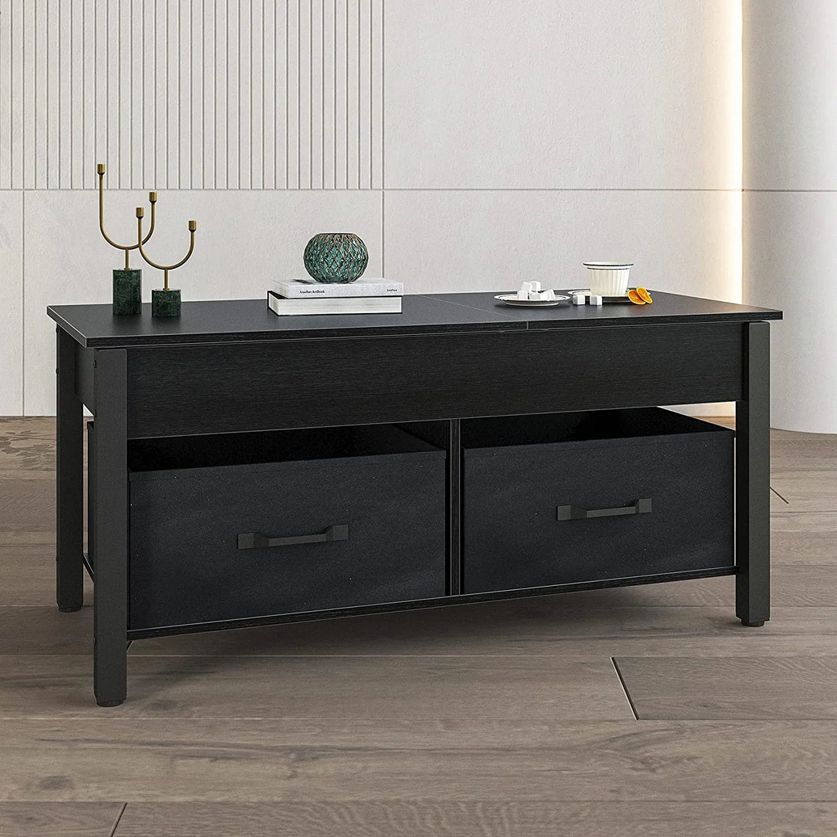 Lift Top Coffee Table with 2 Drawers and Open Side Shelf G55194