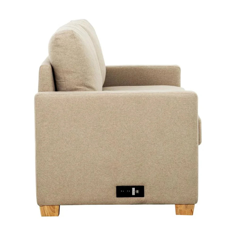 Beige Convertible Full Sleeper Sofa with USB Port M6906