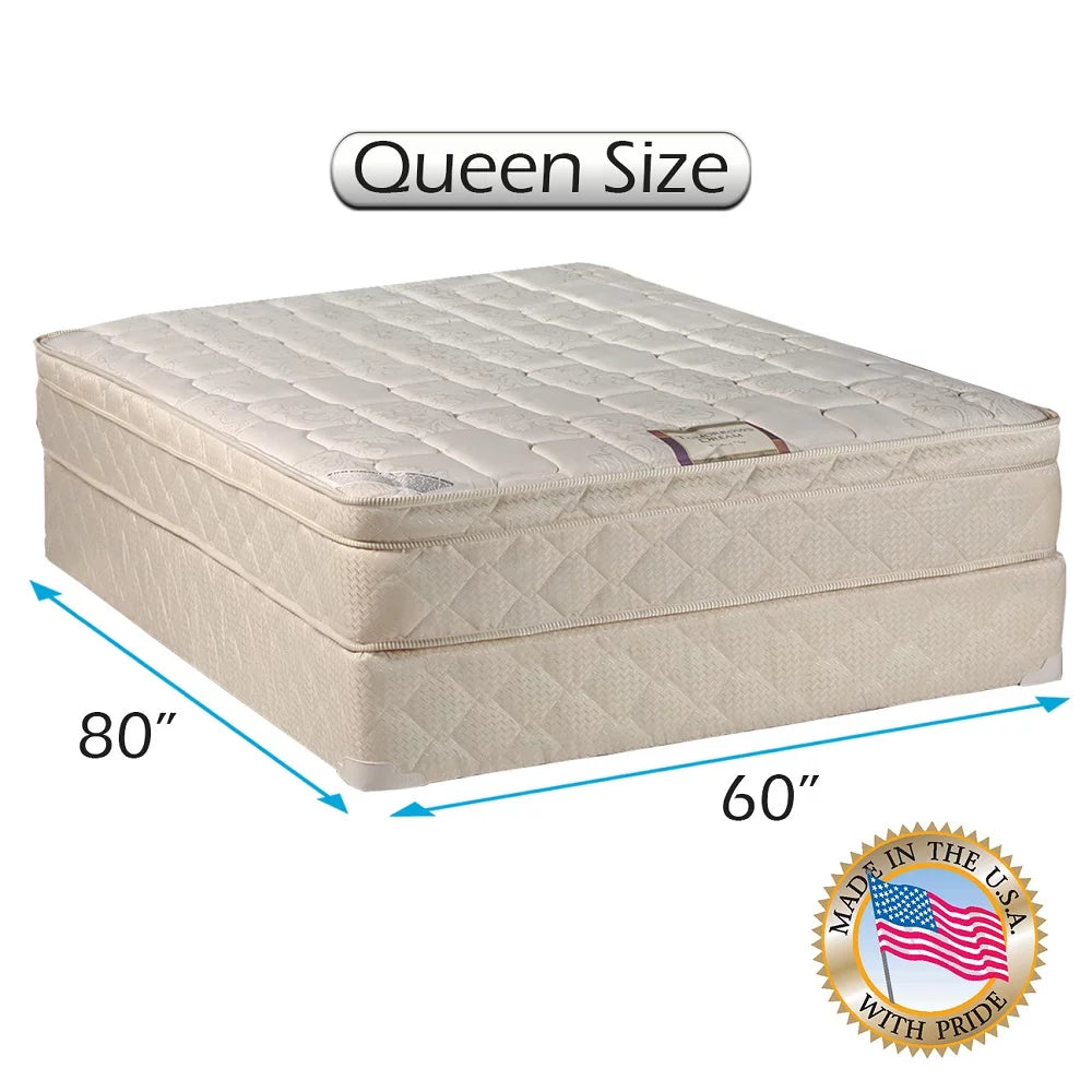 Queen Size Innerspring Pillowtop Medium Firm Mattress Set with Bed Frame X28697