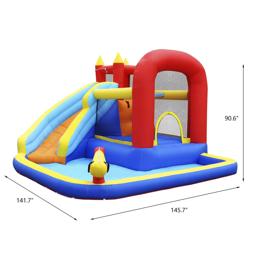 Inflatable Water Slide Bounce House with Pool, Basketball Hoop, Air Blower N65039