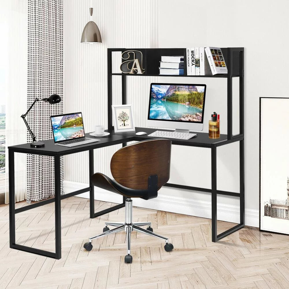 55" L-Shaped Corner Computer Desk with Hutch Z3595