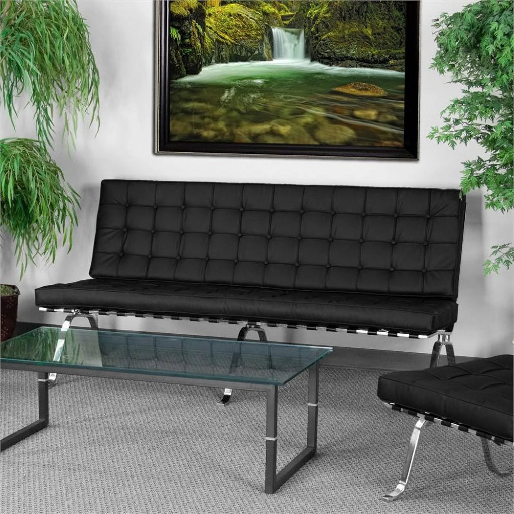 Black Tufted Leather Sofa W762
