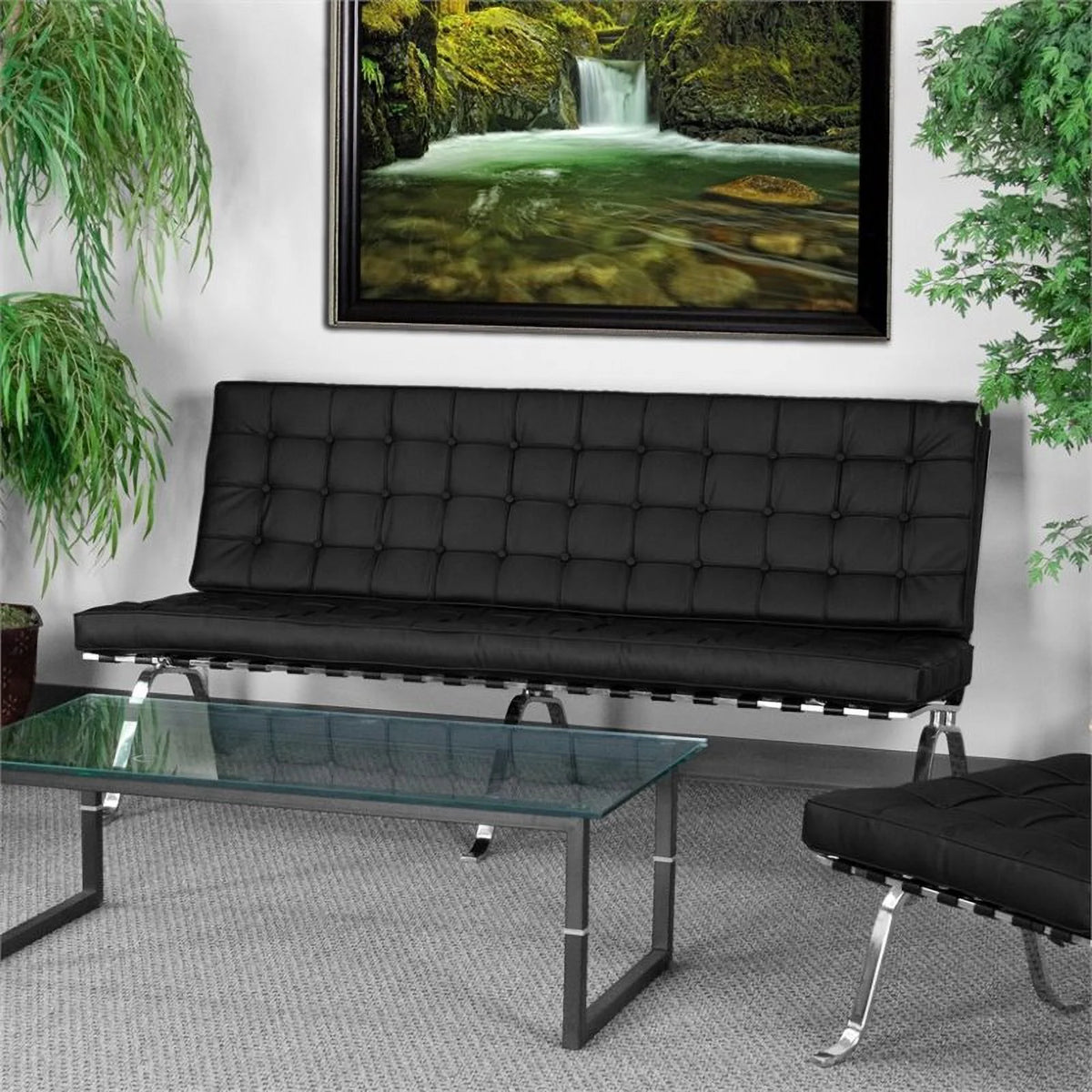 Black Tufted Leather Sofa W762