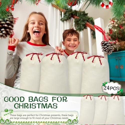 12 Pcs Christmas Sack with Drawstring Cotton Laundry Bag L54075
